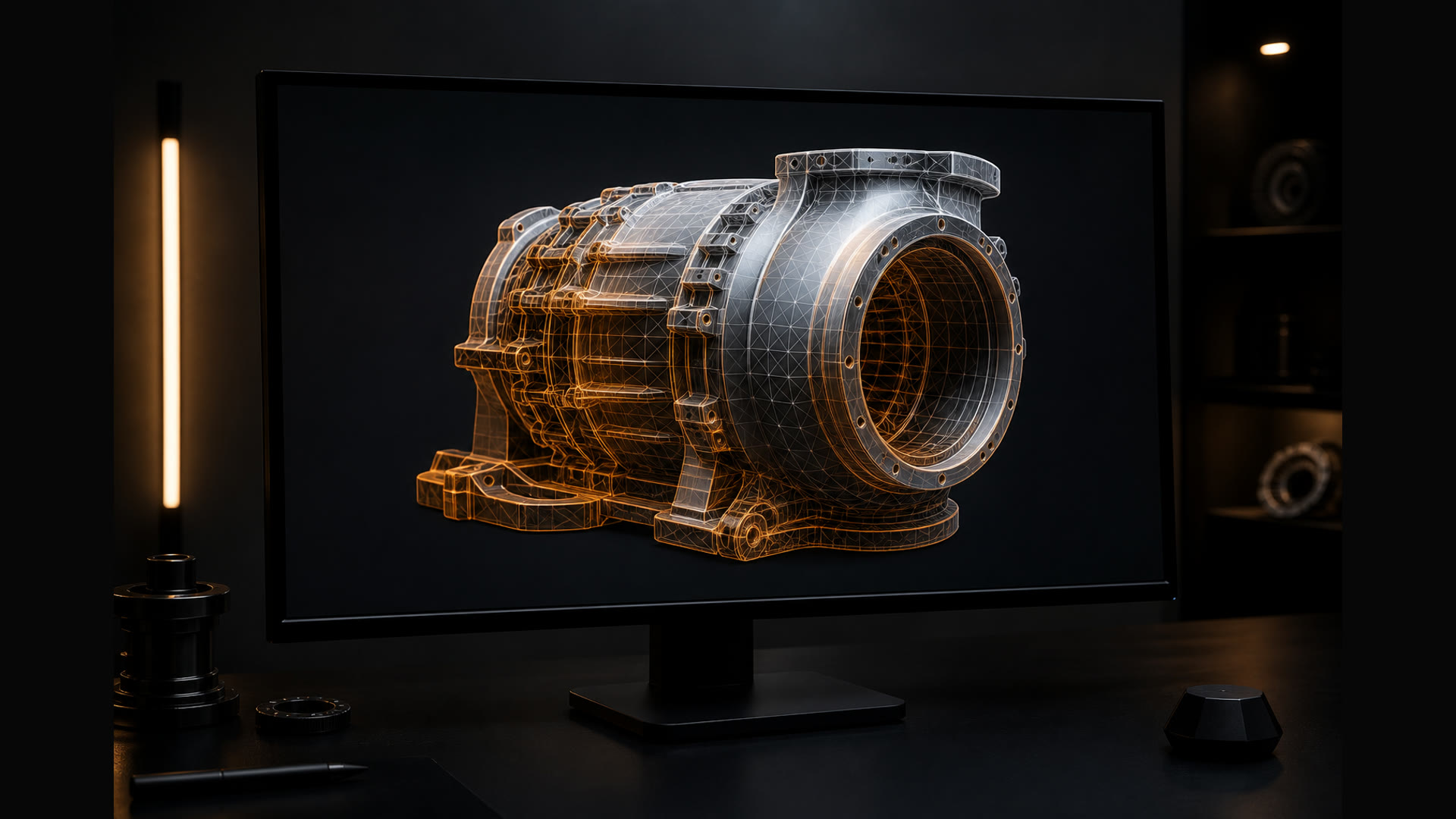 WebGL-сцена в браузере: real-time 3D-модель с подсветкой и сеткой
