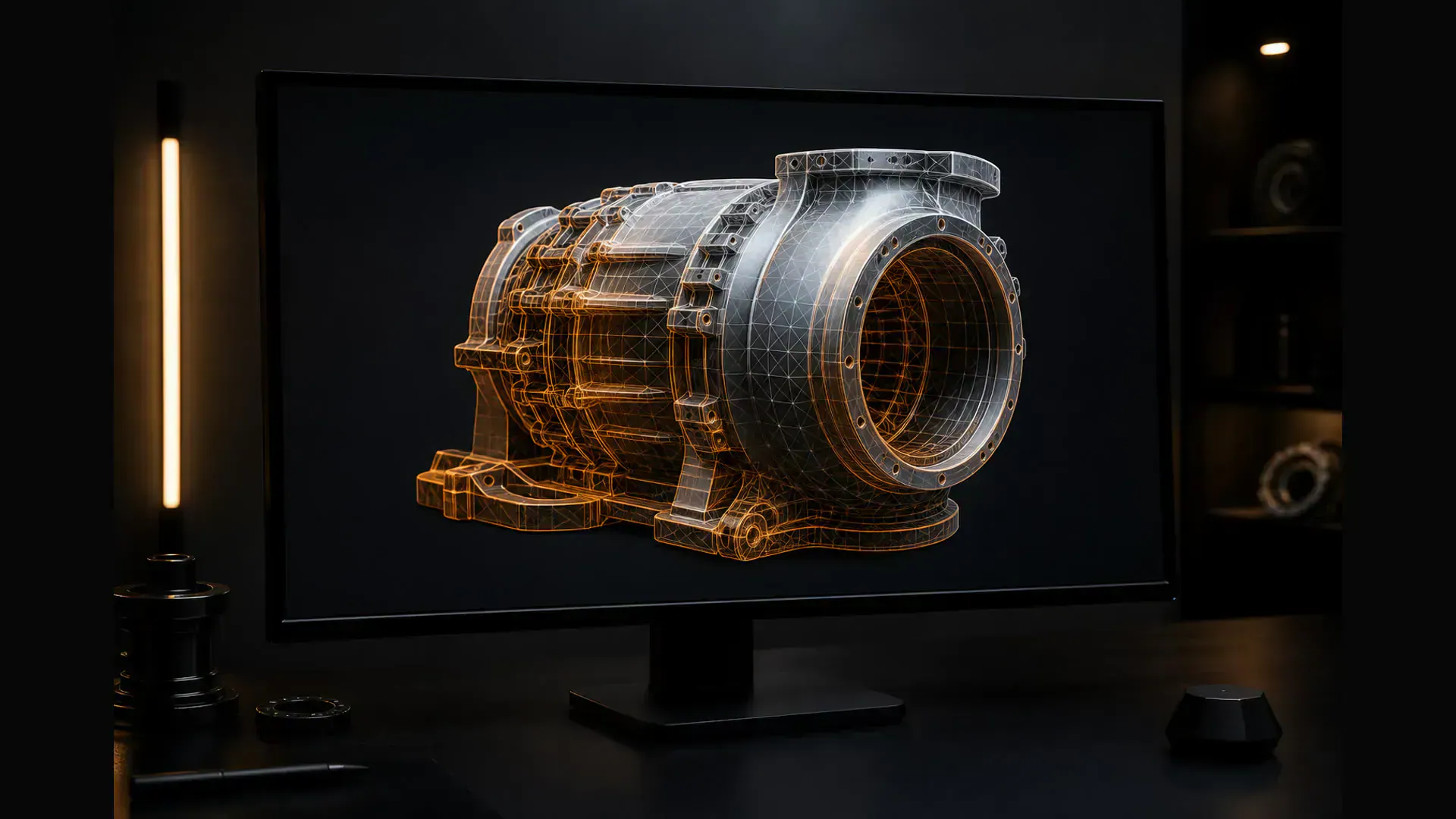 WebGL-сцена в браузере: real-time 3D-модель с подсветкой и сеткой